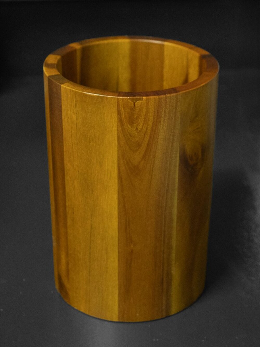 Large Acacia Wood Utensil Holder 7" Warm Brown Natural Wooden Crock